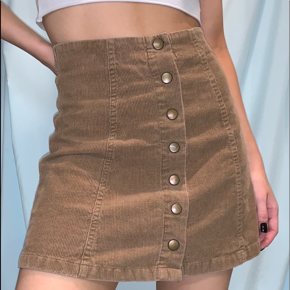 Tan Corduroy Button-Up Skirt